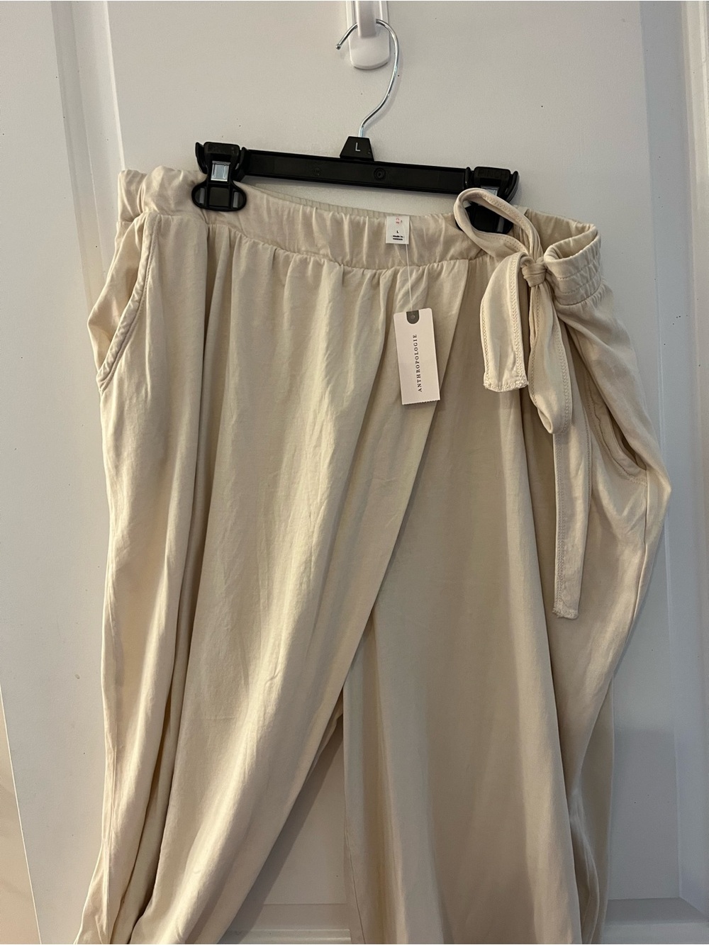 Anthropologie Daily Practice Cream Gathered Waist Wrap Pants - Picture 2 of 6